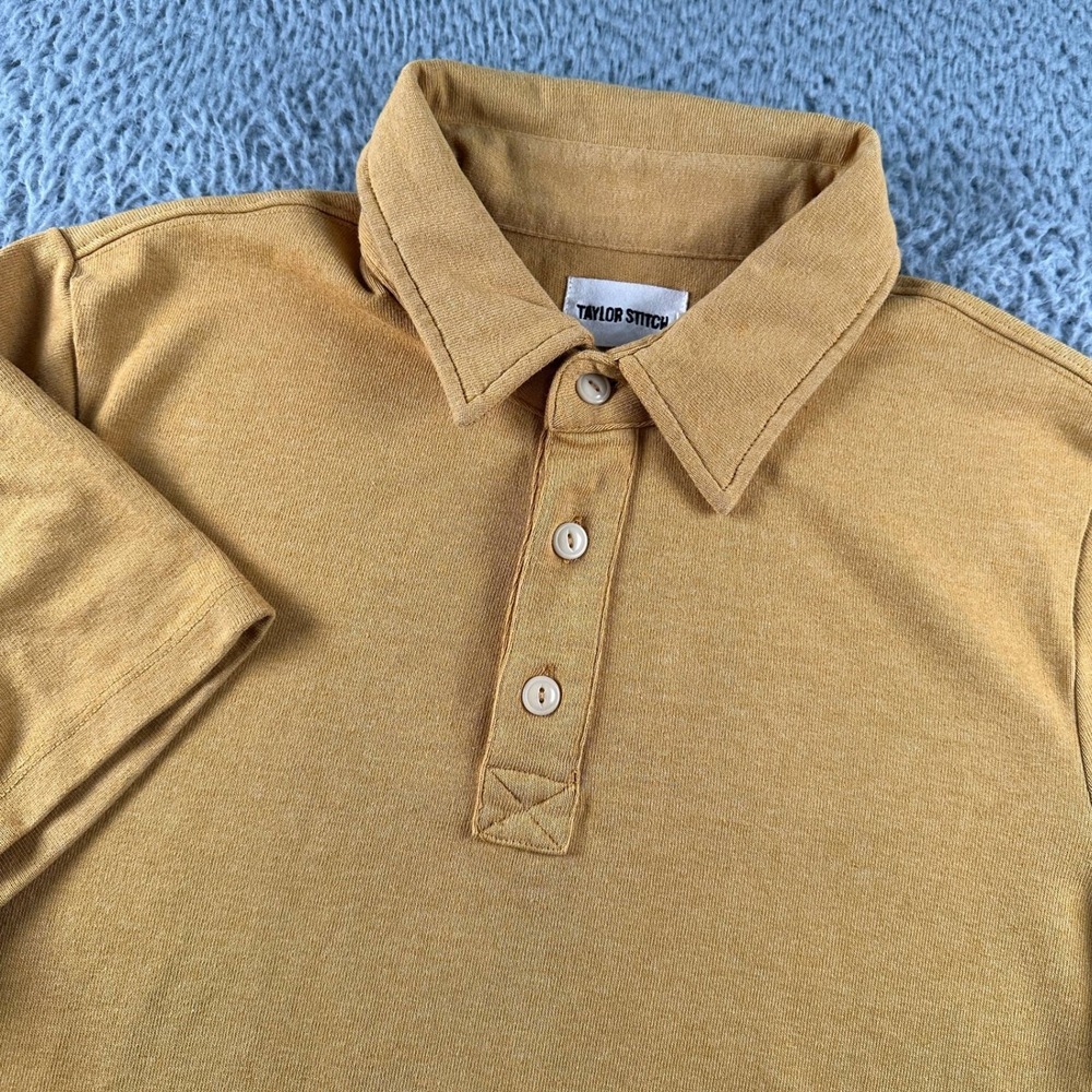 Taylor Stitch Polo Mens 38 Short‎ Sleeve Mustard Heavy Bag Recycled Cotton Blend